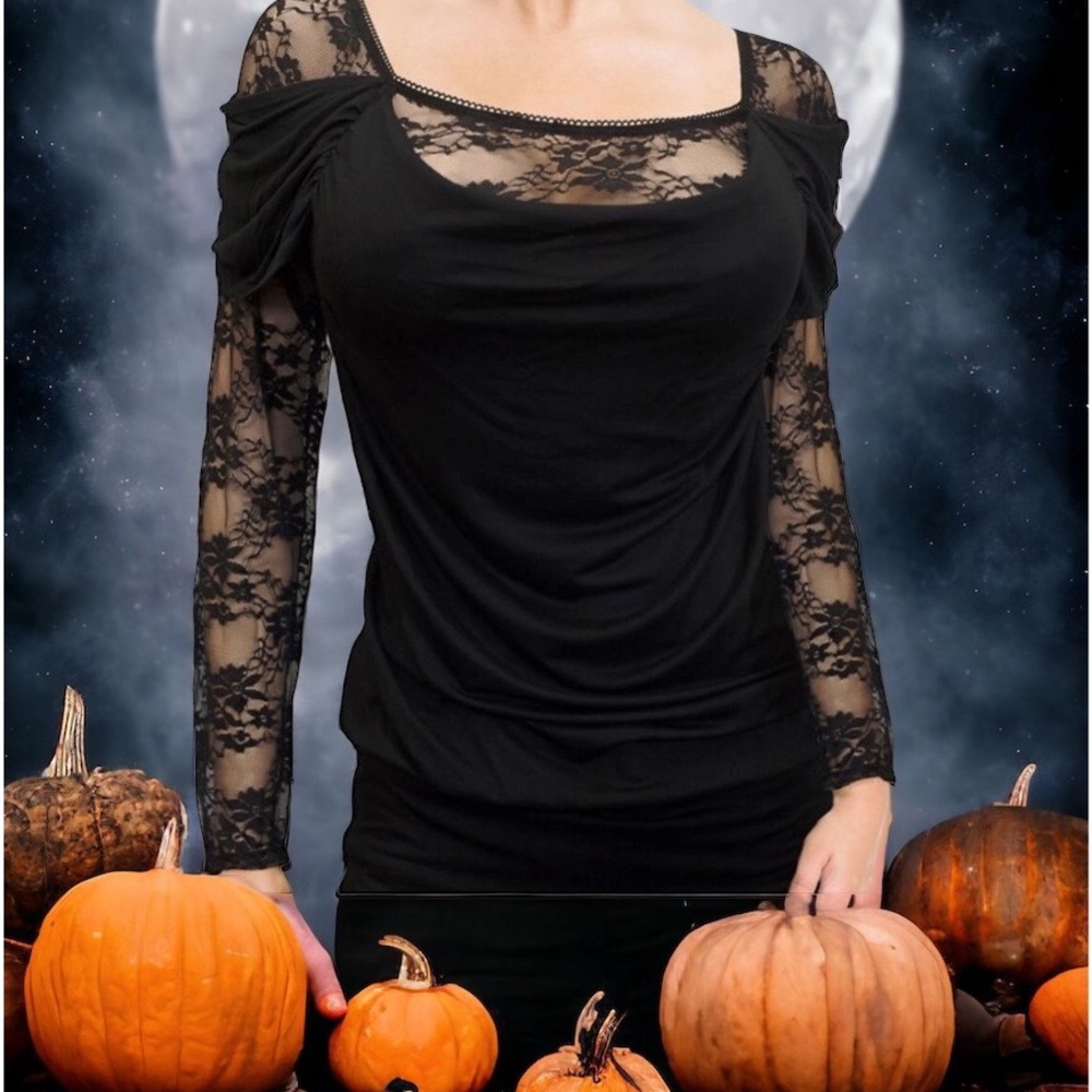 Womens Plus Size 3X Floral Lace Sleeve Top